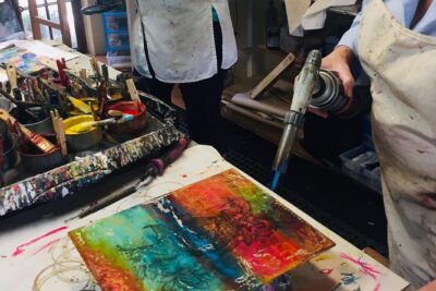 Encaustic painting workshops with Ezshwan Winding - The Torch and Heated Palette: How Fusing Layers Works