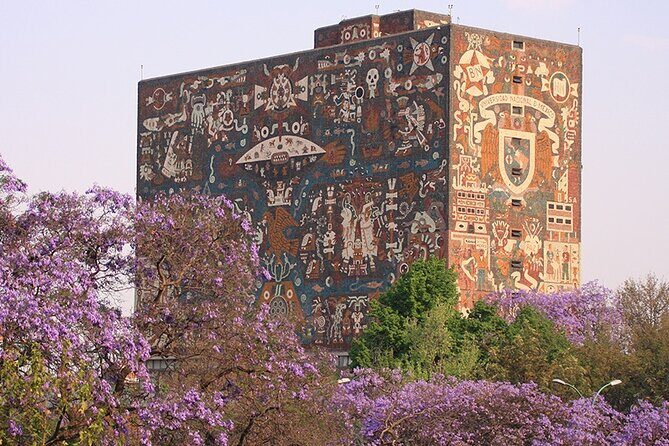 Mexico City: Xochimilco, Coyoacán and University City Tour - UNAM Biblioteca central: art, big buildings, and a short window