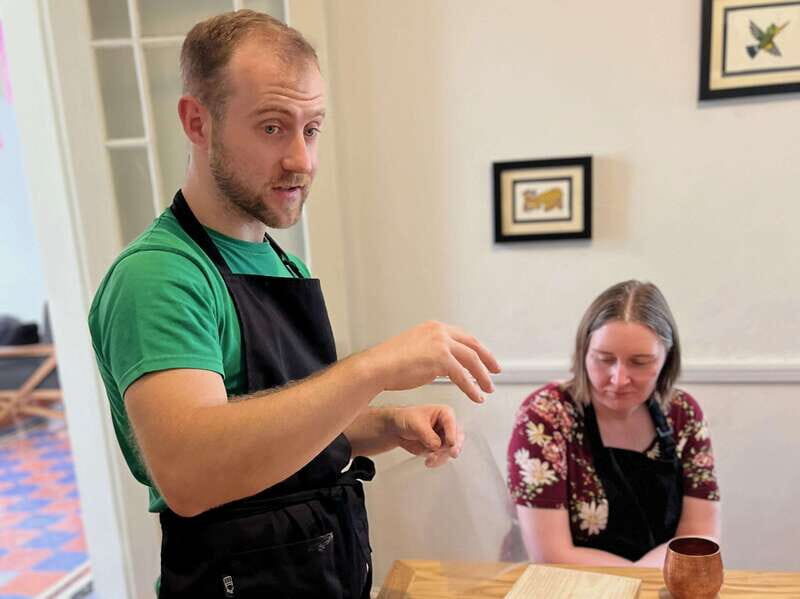 Muchos moles: Multi-variety mole cooking class and feast - Making green mole with crisp green leaves
